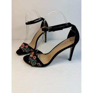 Aldo Licona Floral Heel Sandals Women Size 8 Black Formal Dressy Stiletto Shoes